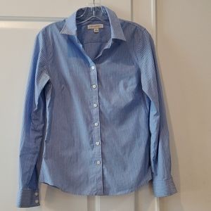Blue Collared Shirt with Thin White Stripes